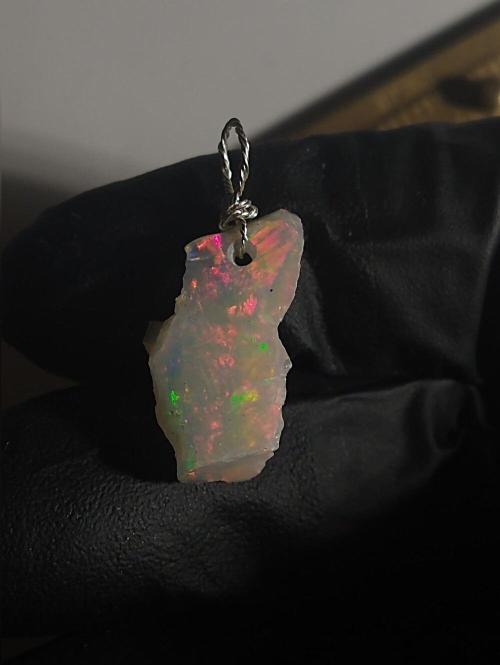 Fiery Red White Base Opal Rough Pendant